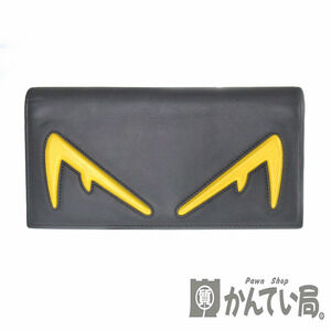 Fendi Zippered Long Wallet Leather Black Monster